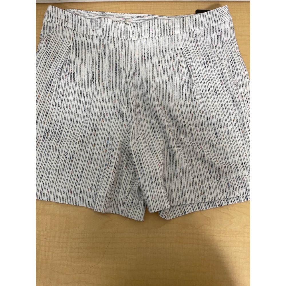Amarras Women White Confetti Stripe Pleated High Waist Shorts Size M